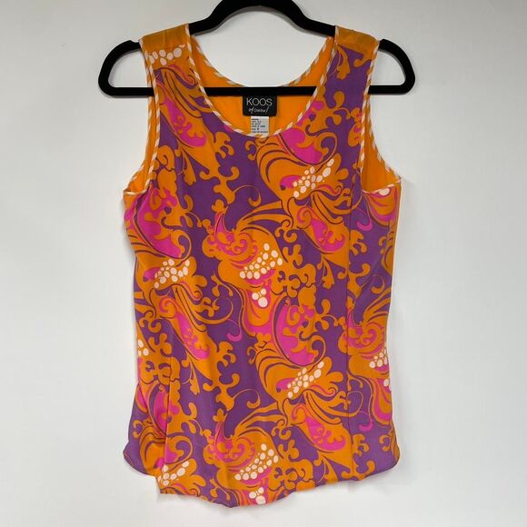 Koos of Course Women's Small 100% Silk Funky Orange Blouse and Tank Set Retro - Picture 2 of 8